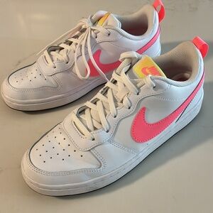 Nike White and Neon Pink Low-Top Sneakers